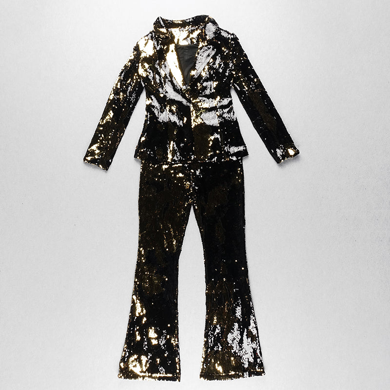 Two-piece set of deep V color matching sequins