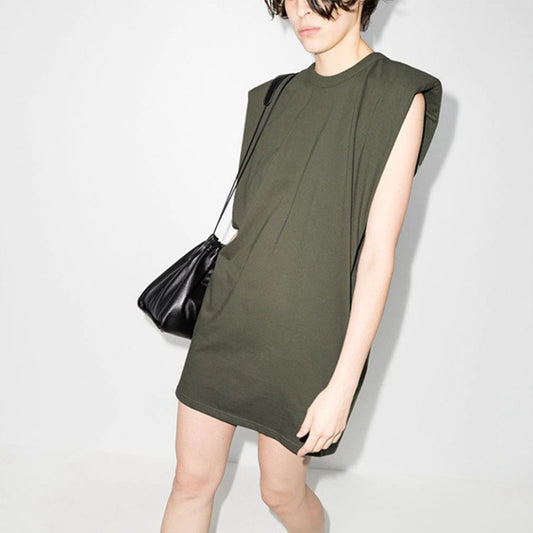 Shoulder Padded T-Shirt Dress Commuter Solid