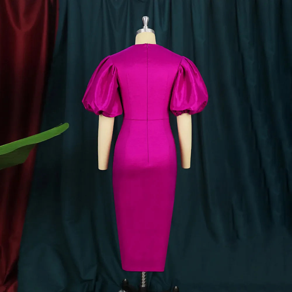 Elegant Short Lantern Sleeve Bodycon Dress for Women - Perfect for Parties and Weddings in 2023