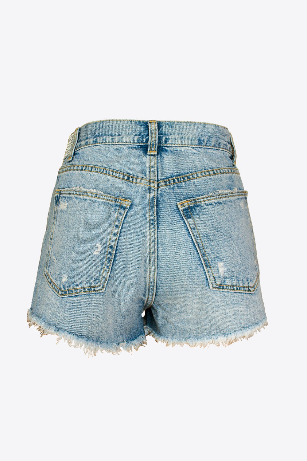 Full Size Rhinestone Frayed Hem Denim Shorts