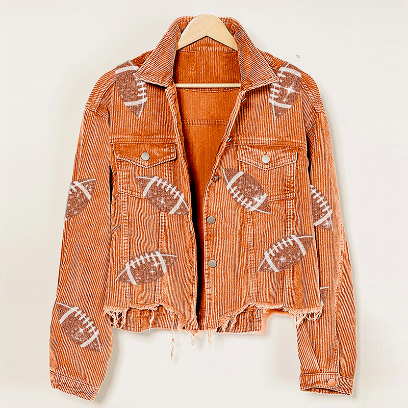 Sequin Football Patch Dropped Shoulder Jacket