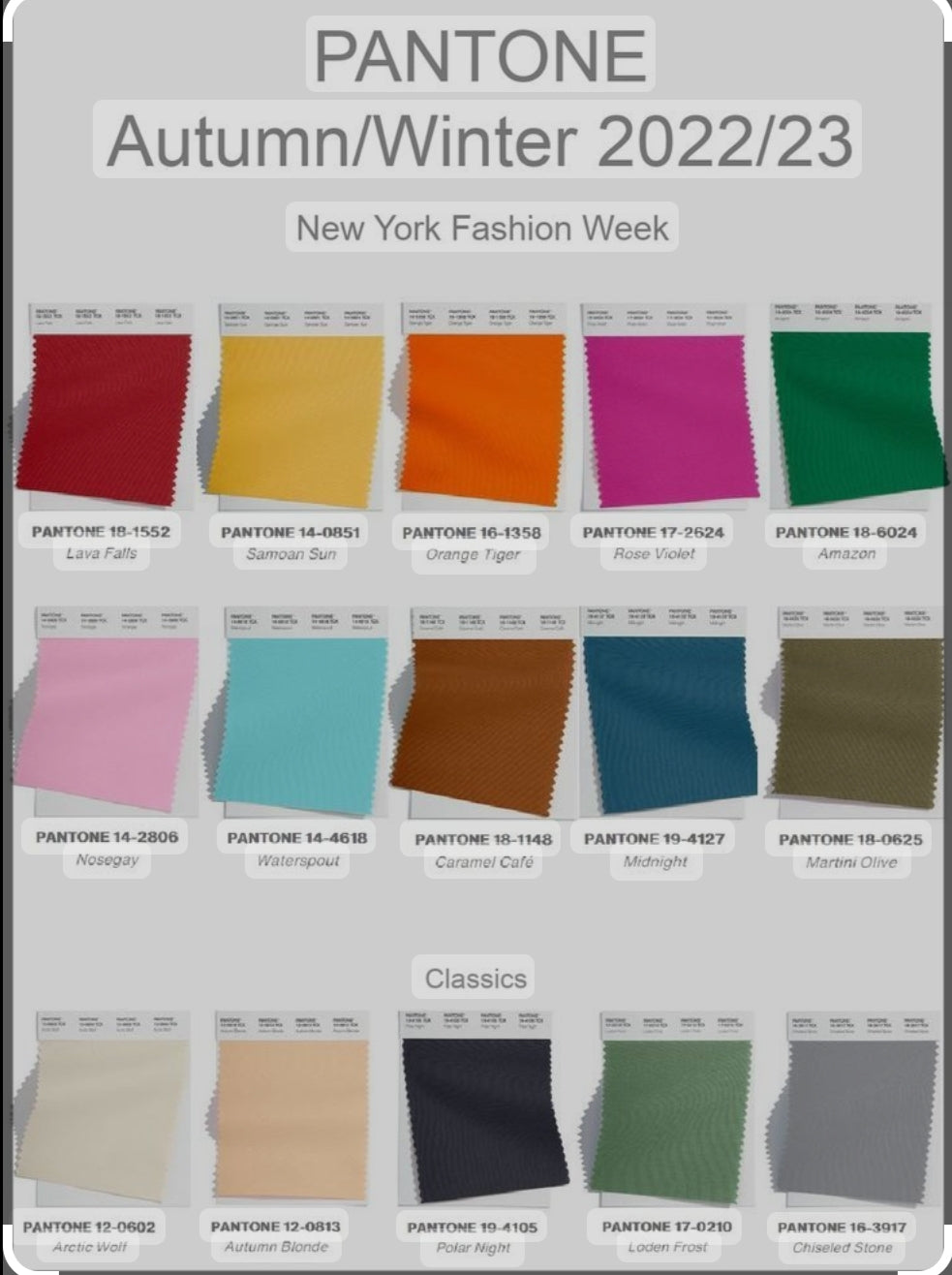Autumn/Winter 2023 Pantone Colors