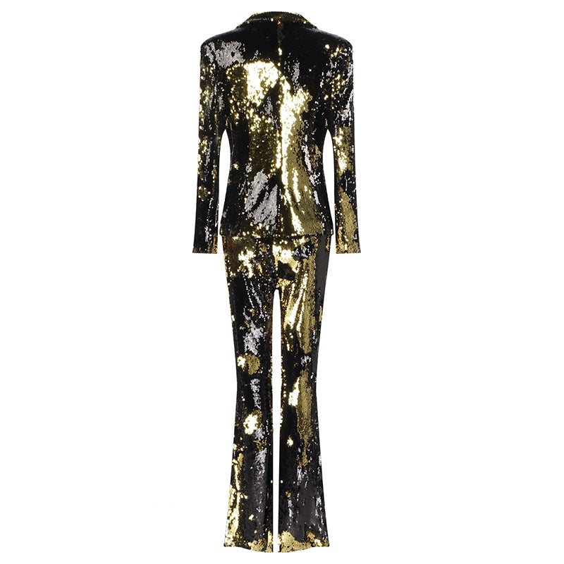 Two-piece set of deep V color matching sequins