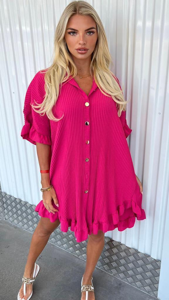 Summer Solid Color Shirt Dress Ruffle Sleeve Irregular Shirt Dress