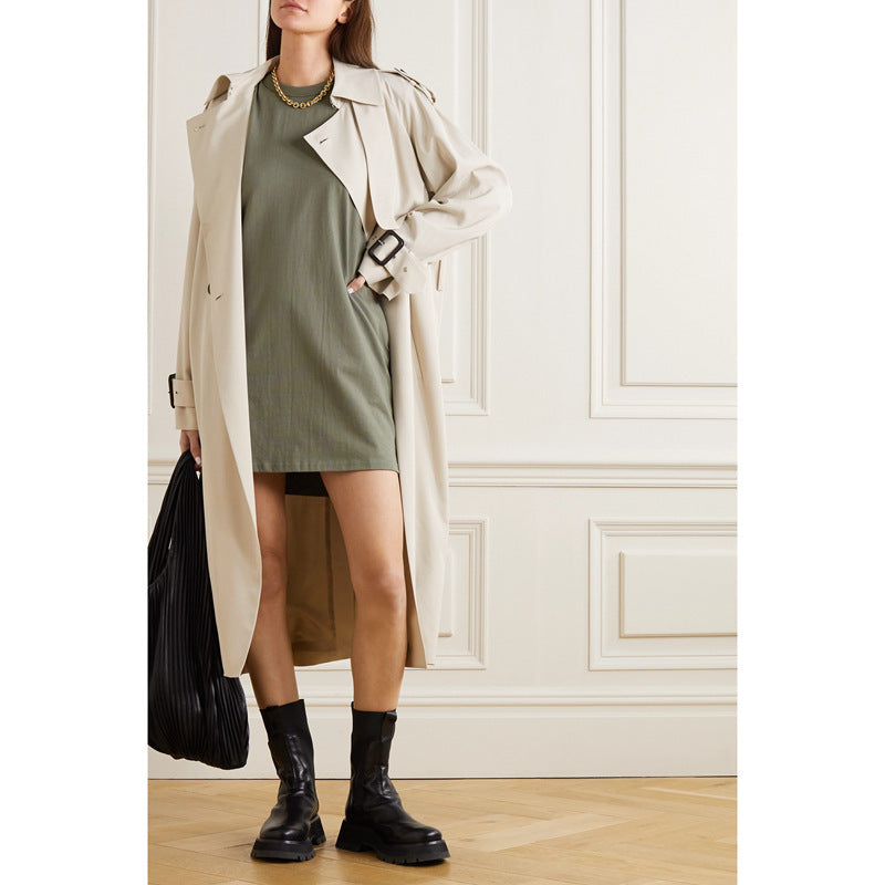 Shoulder Padded T-Shirt Dress Commuter Solid