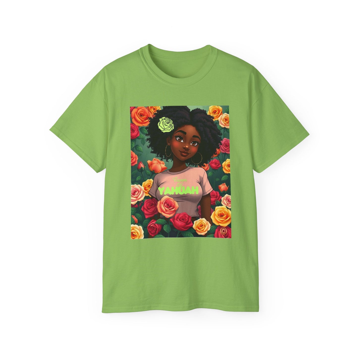 Favor Of Yahuah Tee - Lime Green Rose
