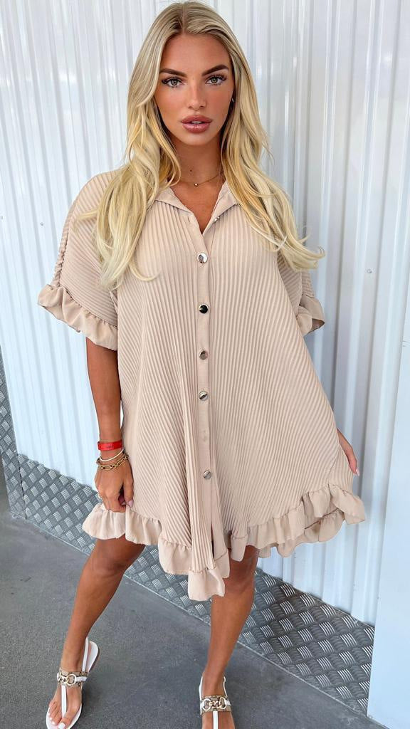 Summer Solid Color Shirt Dress Ruffle Sleeve Irregular Shirt Dress