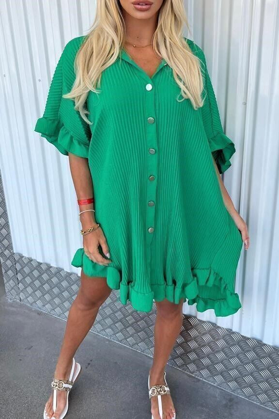 Summer Solid Color Shirt Dress Ruffle Sleeve Irregular Shirt Dress