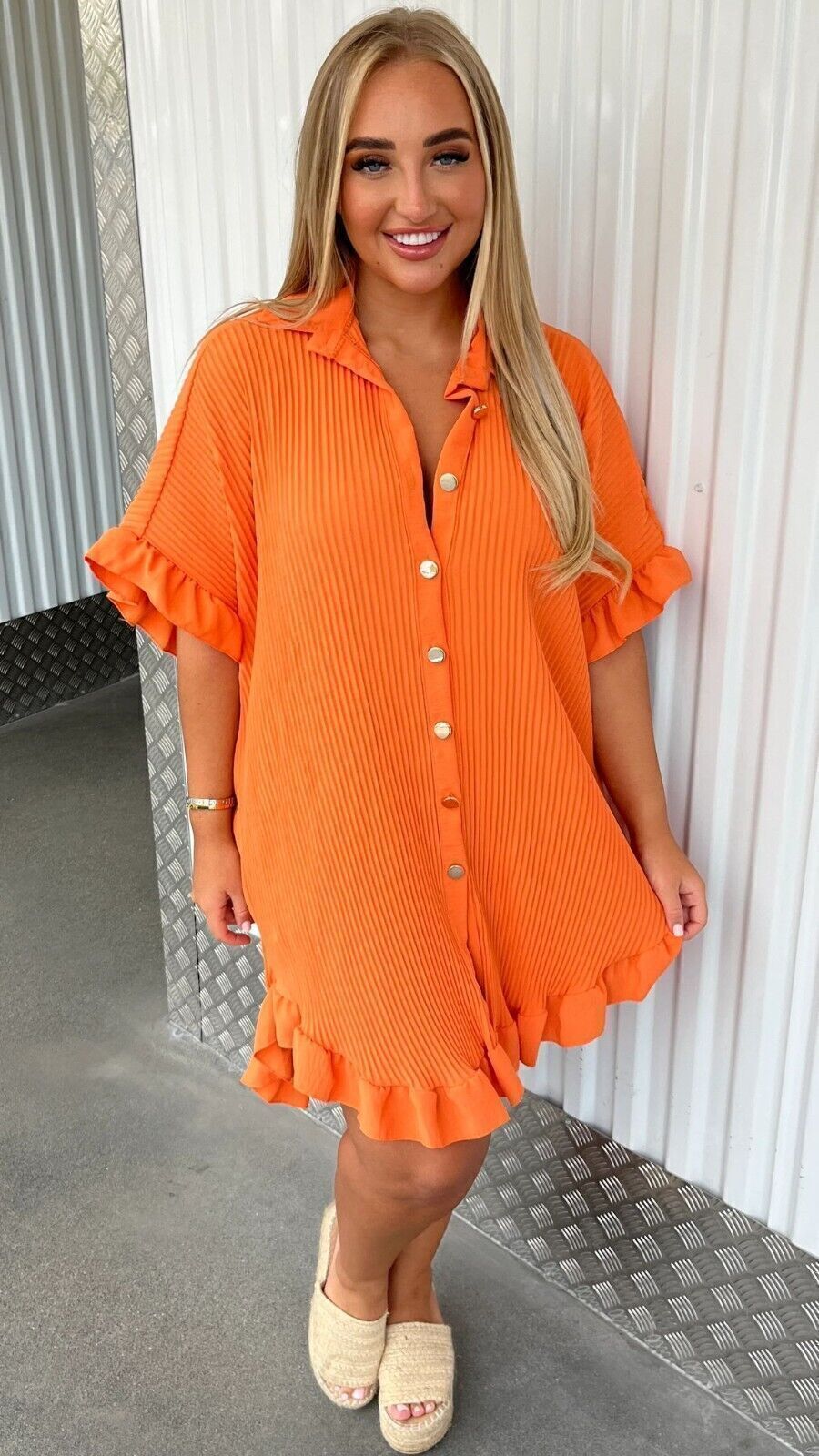 Summer Solid Color Shirt Dress Ruffle Sleeve Irregular Shirt Dress