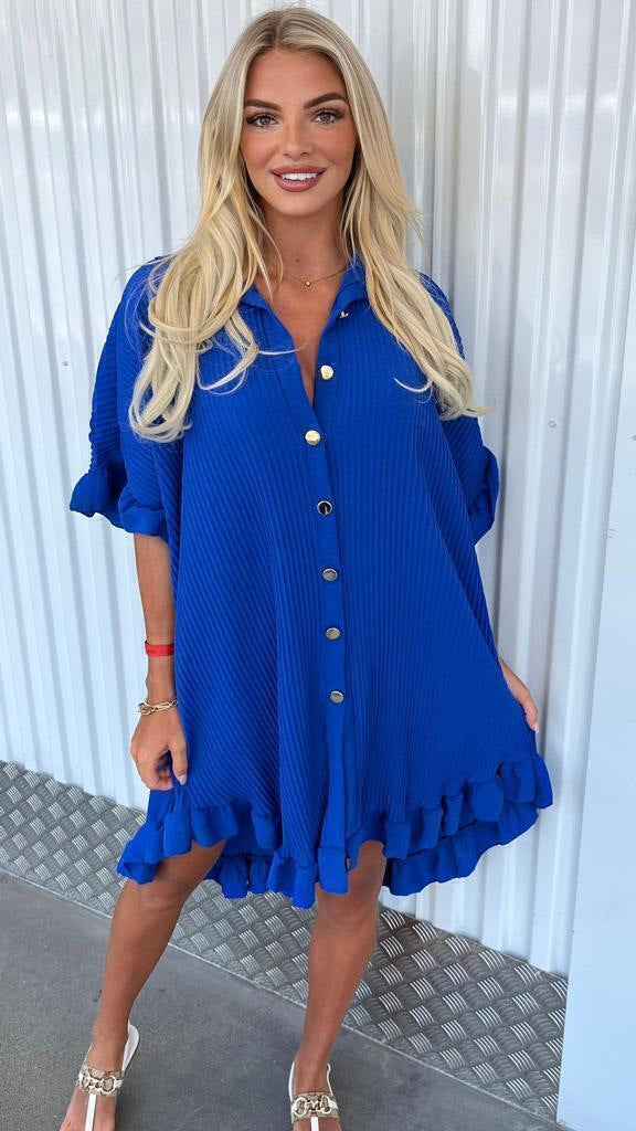 Summer Solid Color Shirt Dress Ruffle Sleeve Irregular Shirt Dress