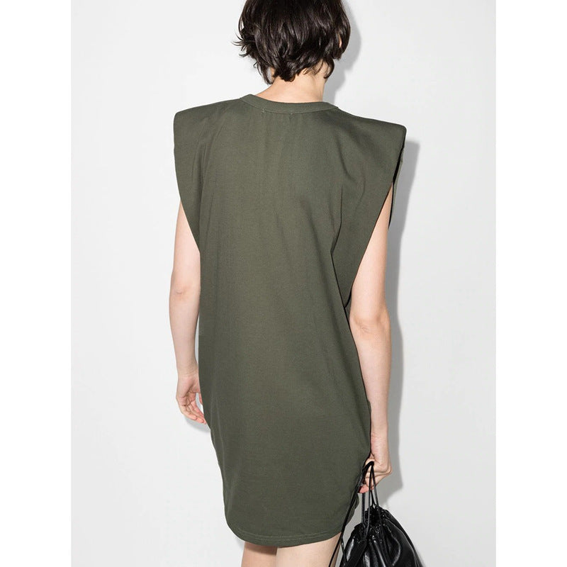 Shoulder Padded T-Shirt Dress Commuter Solid