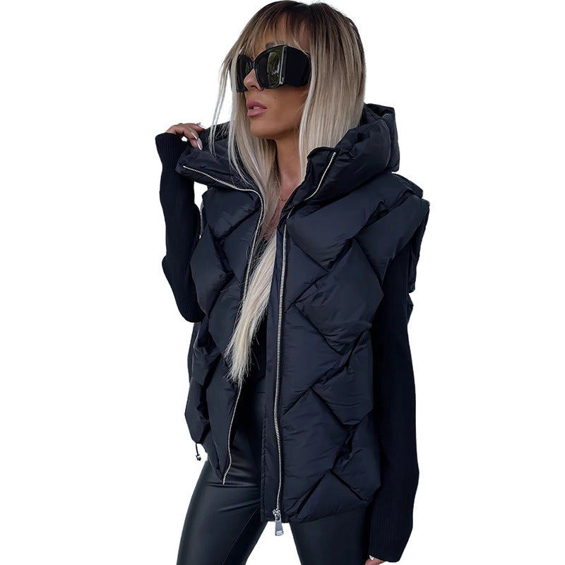 Solid Color Hooded Vest Leisure Warm Zipper Coat