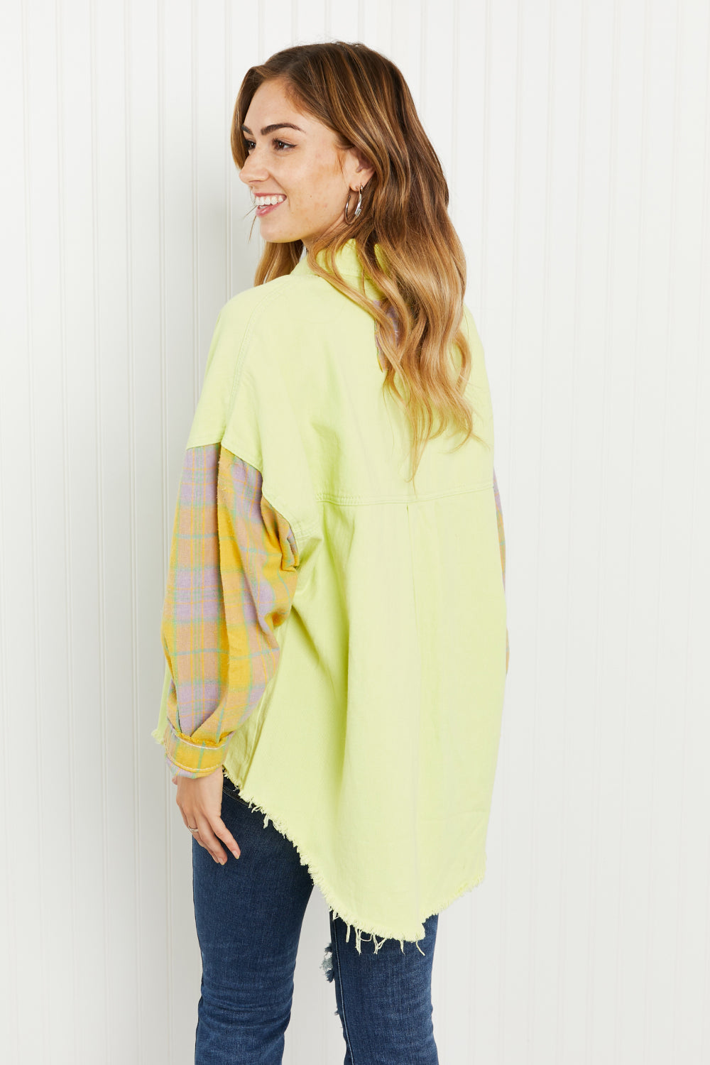 POL Bright Autumn Full Size Contrast Plaid Twill Shacket