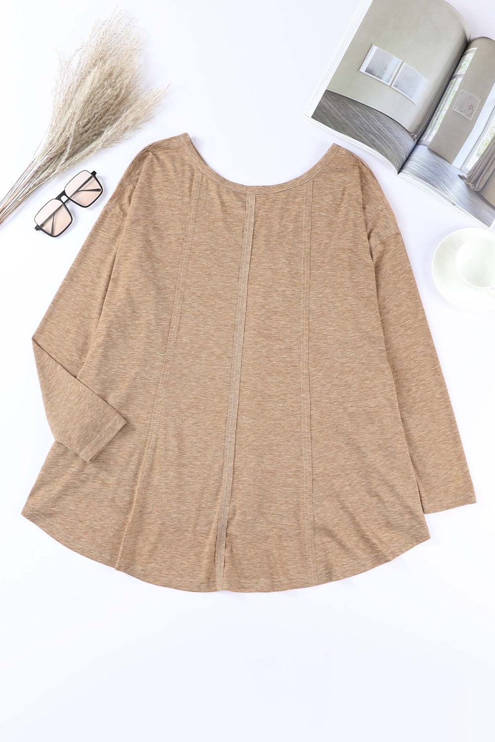 Seam Detail V-Neck Long Sleeve Top