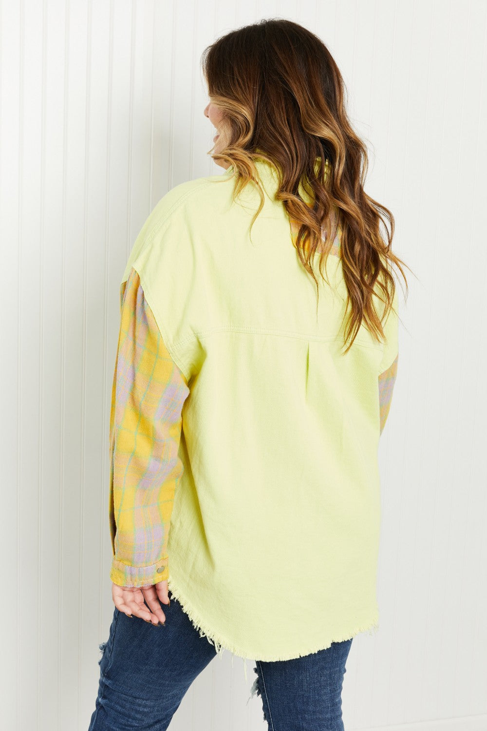 POL Bright Autumn Full Size Contrast Plaid Twill Shacket